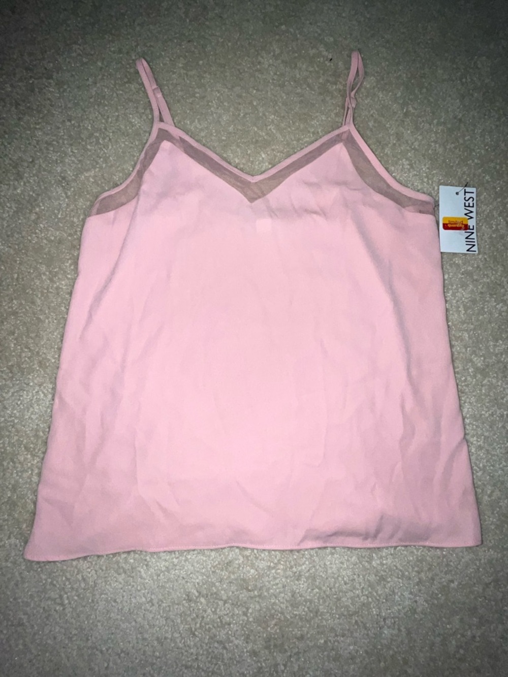 Nine West Soft Pink V-Neck Slip Camisole with Mesh Trim